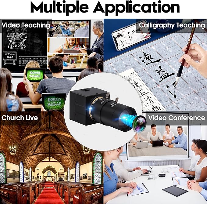 4K USB Camera 5-50mm 10X Optical Zoom Manual Lens 2160P CS-Mount USB Webcam Varifocus Camera Close-up Plug and Play Compatible for Windows Mac OS X Linux