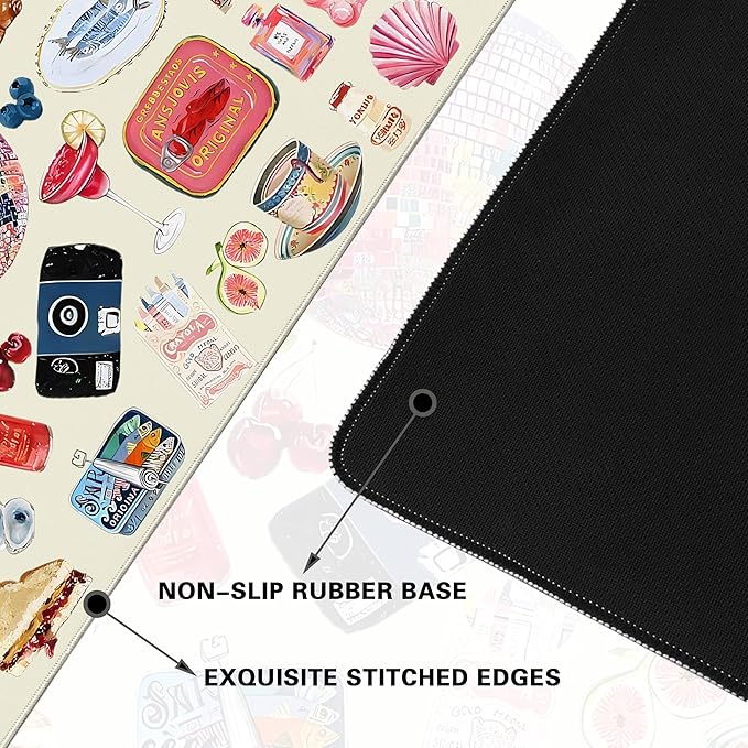 Desk Cover Mat, Large Cute Mouse Pad, Desk Pad Mat Decor for Office Game Home 31.5 X 15.7 Inch (Watercolor Stickers)