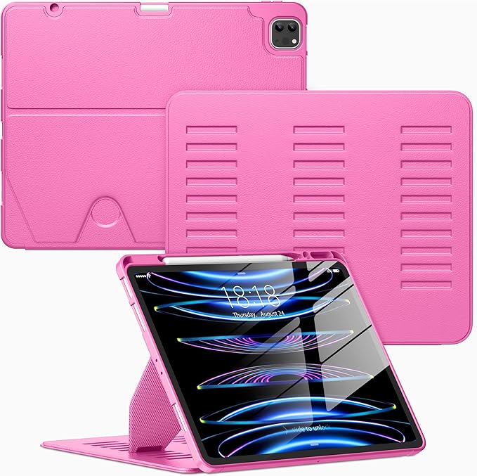 VIKESI Case for iPad Pro 12.9 6th / 5th / 4th / 3rd Generation Case 2022/2021/2020/2018,Multiple Angles Magnetic Stand Cover,Shockproof Soft Back,Pencil Holder,and Auto Sleep/Wake,Rose