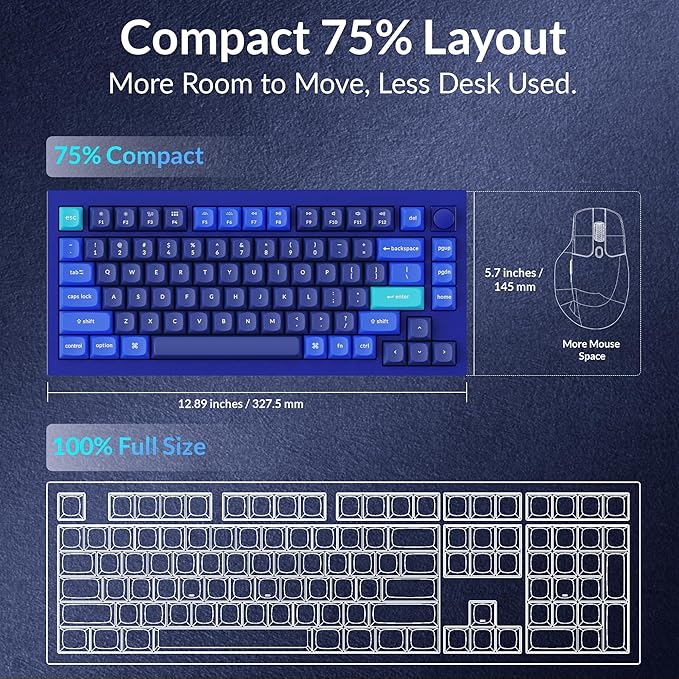 Keychron Q1 RGB Wired Custom Mechanical Keyboard Knob Version, 75% Layout QMK/VIA Programmable with Hot-swappable Gateron G Pro Red Switch Double Gasket Compatible with Mac Windows Linux (Blue)