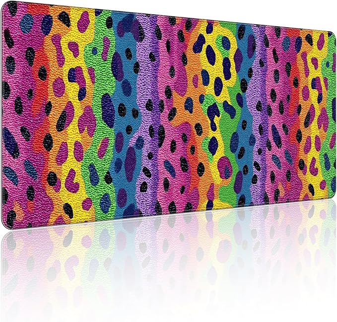 35.4 x 15.7 in, XXL Large Mouse Pad for Desk, Extended Keyboard Mouse Mat for Computer Office, Big Mouse pad with Stitched Edges, Gaming Pc-Rainbow Leopard