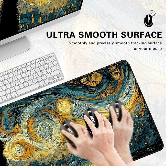 Desk Cover Mat, Extended Large Anime Mouse Pad, Computer Laptop Mat Desk Decor for Office Game Home 31.5 X 15.7 Inch (Starry Night Cat)