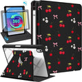 Uppuppy for iPad A16 Case for iPad 10th Generation Case 10.9 inch - 360 Degree Rotating Stand Folio Smart Cover with Pencil Holder for Women Girls, Cherry Bow Flowers for Apple 10th 2022/11th 2025