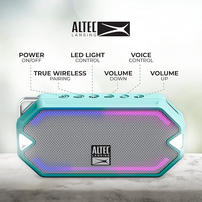 Altec Lansing - HydraMini Wireless Bluetooth Speaker, IP67 Waterproof USB C Rechargeable Battery with 6 Hours Playtime, Compact, Shockproof, Snowproof, Everything Proof (Mint Green)
