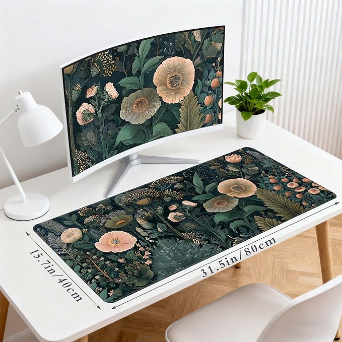 Desk Cover Mat, Cute XXL Large Mouse Pad, Computer Laptop Mat Desk Decor for Office Game Home 31.5 X 15.7 Inch (Black Weeds)