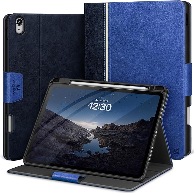 KingBlanc Case for iPad Air 13-inch M4/M3/M2 (2026/2025/2024) with Pencil Holder, Vegan Leather Cover, Auto Wake/Sleep, Multi-Angle Stand for Viewing & Drawing, Pencil Pro & USB-C Compatible, Blue