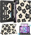 Kidcube for iPad Air 13 Inch Case (M3/M2)/for iPad Pro 12.9 Cases 6th/5th (2022/2021) - Women Girls Cute Rotating Stand Folio Cover with Pencil Holder & Card Slot Design Black Floral Flowers Cover