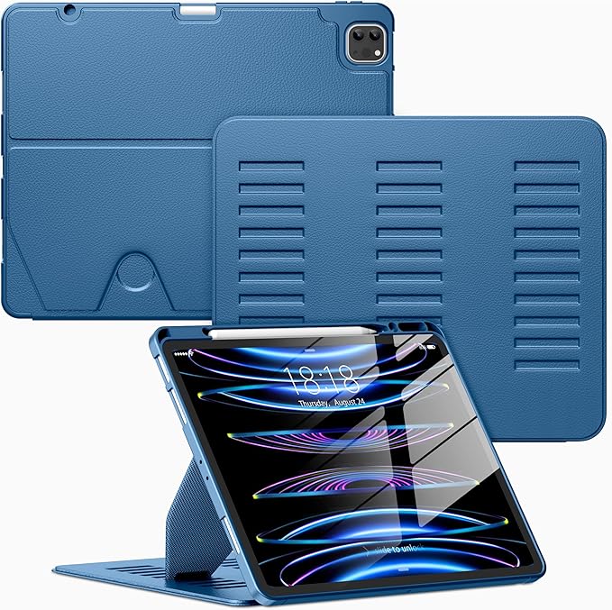 VIKESI Case for iPad Pro 12.9 6th / 5th / 4th / 3rd Generation Case 2022/2021/2020/2018,Multiple Angles Magnetic Stand Cover,Shockproof Soft Back,Pencil Holder,and Auto Sleep/Wake,Navy Blue