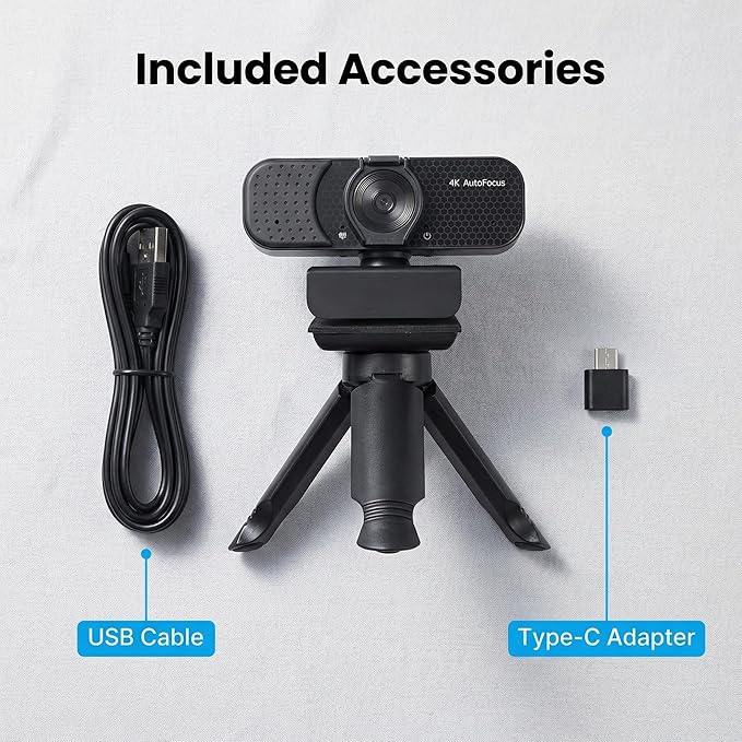 Gohero 4K Webcam with Dual PDAF Autofocus, 2 Noise Reduction Mics, Auto Light Correction, Privacy Cover, 83° FOV, USB-A, for PC, Mac, Laptop, Video Calls Pro Series