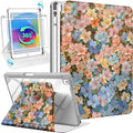 Uppuppy for iPad 9th/8th/7th Generation Case for iPad Air 3rd/ Pro 10.5” Case - 360 Rotating Stand Folio Smart Cover with Pencil Holder for Women, Beautiful Flower for Apple Tablet 7/8/9 Gen 10.2”
