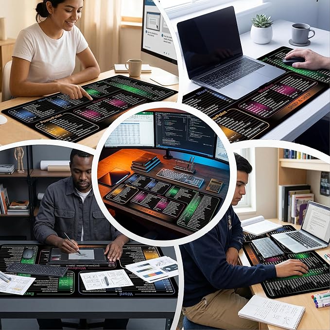 Excel Shortcut Keys Mouse Pad, Extended Large Desk Mat (31.5x11.8 Inch) with Non-Slip Base & Washable Surface for Gaming, Computer, Office Desk