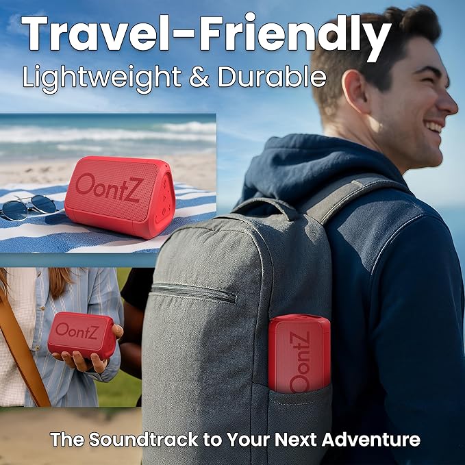 OontZ Angle Solo Portable Bluetooth Speaker - Ultra Portable, 14 Hours of Playtime, 100ft Wireless Range, Waterproof, Budget-Friendly Speaker for Travel, Outdoor or Home, Great Gift (Red)