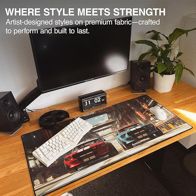 MPCO. Manga Motors Large Gaming Desk Pad - 36" x 17" Duraglyde Fabric Megumis-Mustangs Desk Mats - Washable, Smooth Glide for Precision Gaming & Work