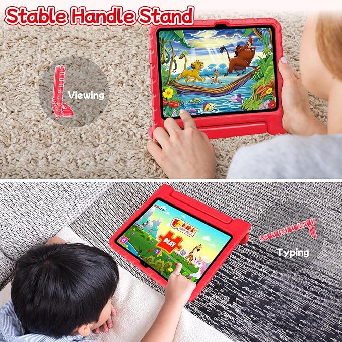 Kids Shockproof Case for iPad A16 (2025)/iPad 10th Gen (2022) with Pencil Holder&Handle Stand, Super Protection EVA Toddler-Friendly Cover for iPad 11th (A16) 11"/10th Generation 10.9"-Red