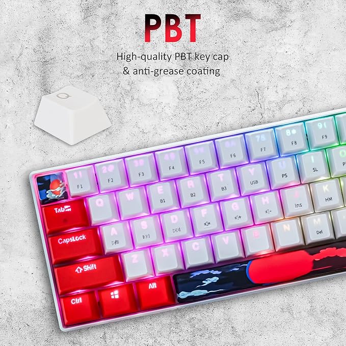 surmen GT61 60% Mechanical Gaming Keyboard 60 Percent RGB Backlit Hot-Swappable Wireless/Wired Compact Mini Keyboards Bluetooth 5.0 Keyboard Programmable/N-Key Rollover (Yellow Switch, Sun)