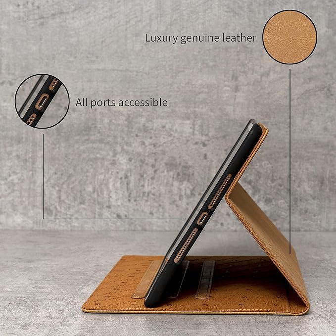 Porter Riley - Leather Case Compatible with iPad Pro 11" 5th Gen - M5 / M4 (2025/2024) Release. Premium Genuine Leather Stand/Cover/Flip Case (Tan)