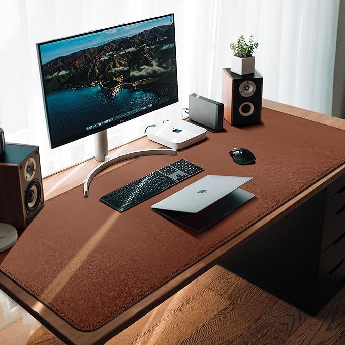 CENNBIE 59"x27.5" Leather Desk Pad Protector Desk Blotter Pad - Waterproof Writing Desk Accessories - Extended Non-Slip Rectangular, Laptop Keyboard Mouse Pad (Brown)
