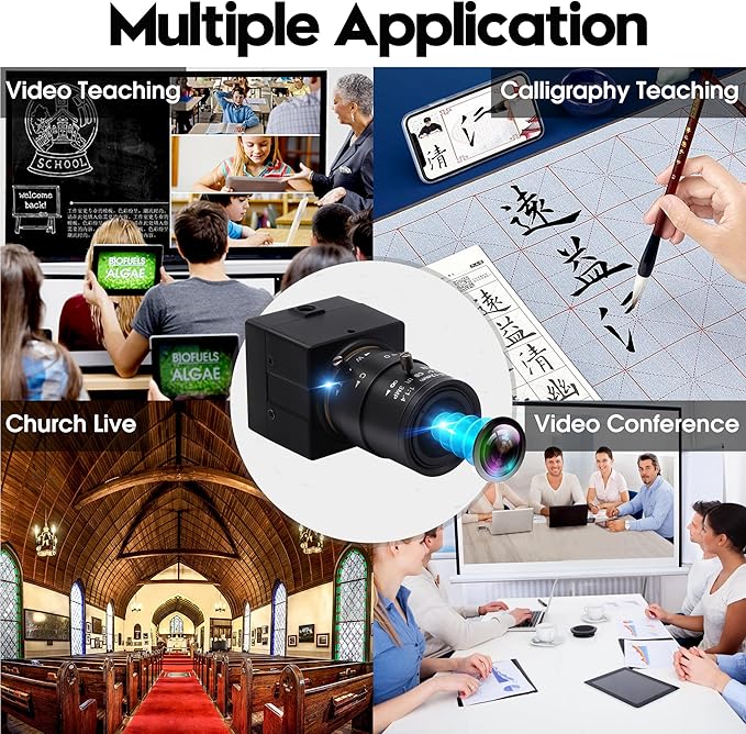 4K USB Camera 2.8-12mm 4X Varifocal Manual Lens 2160P Ultra HD USB Camera UVC Compliant Close-up Webcam Support OpenCV USB Computer Webcam for Conference Calling Live Streaming