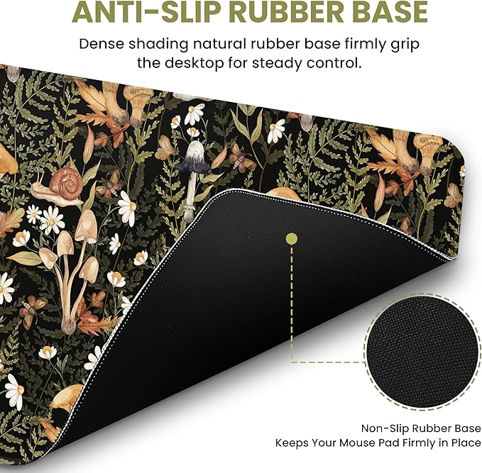 Large Mouse Pad for Desktop, Cute Desk Mat Pad Protector for Work & Gaming, Aesthetic Pretty Anti-Slip Laptop Blotter Cover for Office School Home Supplies, Mushroom, 35.4" x 15.7"
