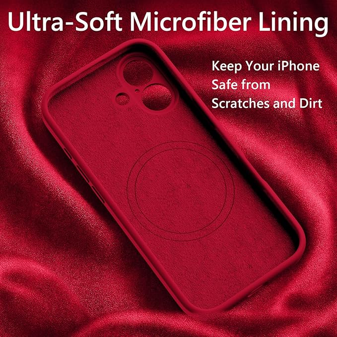 FireNova Magnetic for iPhone 17 Case, Compatible with MagSafe, [Integrated Silicone Camera Control Button] [Camera Protection] Anti-Scratch Microfiber Lining Phone Case, 6.3", Deep Red