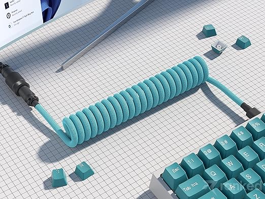 Ranked Coiled Keyboard Cable | Handcrafted Double-Sleeved Braided Cable | USB Type C to A | 5-Pin Aviator Connector for Custom Mechanical Gaming Keyboard | Support Fast Charge 20W (Ranked Blue)