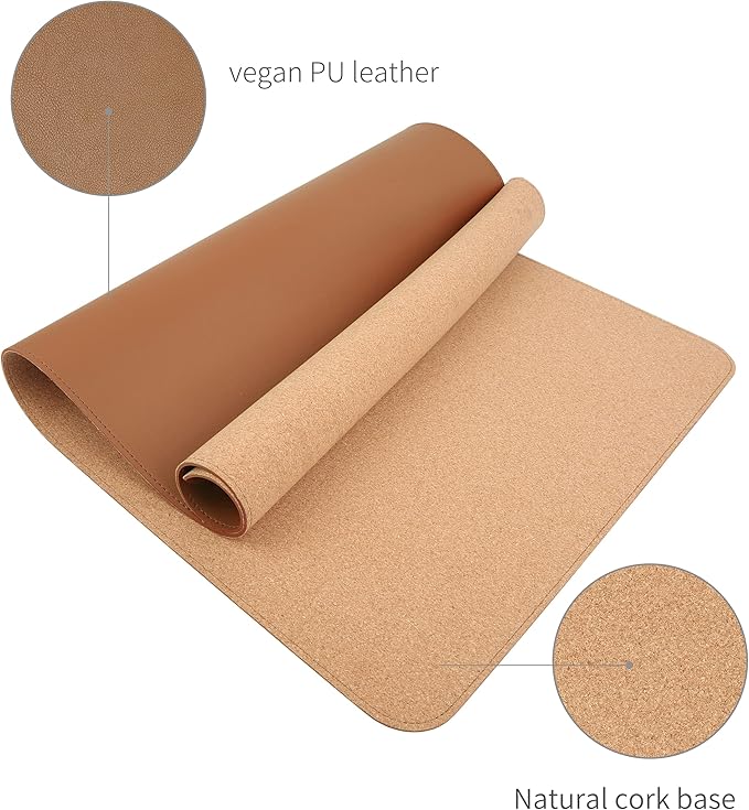 RENMTURE Dual-Sided Mouse Pad, Natural Cork & PU Leather Large Desk Pad for Office and Home Work, Desk Protector Non-Slip, Waterproof, Easy Clean (Brown, 32"x16")