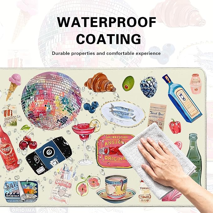 Desk Cover Mat, Large Cute Mouse Pad, Desk Pad Mat Decor for Office Game Home 31.5 X 15.7 Inch (Watercolor Stickers)