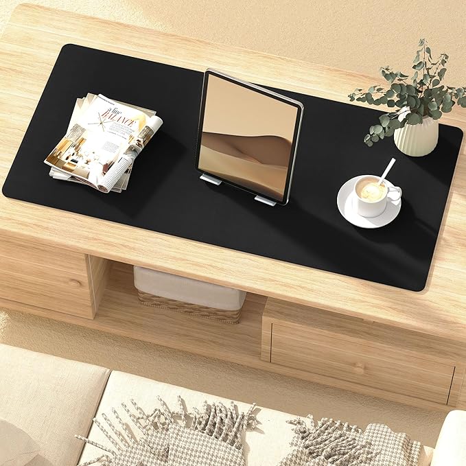 Desk Pad Protector Mouse Pad, Non-slip Computer Mat for Desk, PU Leather Office Desk Mat, Waterproof Desk Pad for Keyboard and Mouse, Laptop Desk Blotter Pad for Home and Office, Black (15.7''X31.5'')