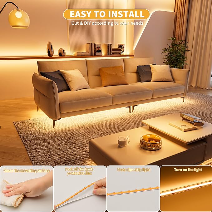 PAUTIX 5V USB COB LED Strip Light 6.56ft/2m 1200lm, Dimmable 640LEDs 2700K Warm White CRI90+ with RF Remote TV Backlight,Flexible Under Cabinet Tape Light for Bedroom,Kitchen,Home DIY Lighting