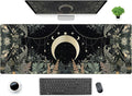 Cute Green Forest Leaves Desk Mat Whimsical Moon Mousepad XL Large Extended Gaming Mouse Pad with Stitched Edges, Computer Laptop Keyboard Mouse Mat Desk Pad 31.5x11.8 in Non-Slip Rubber Base
