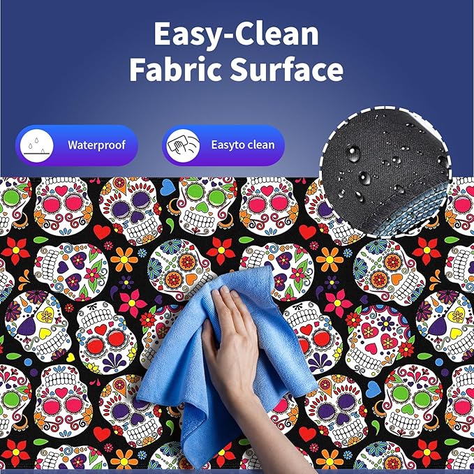 XXL Gaming Mouse Pad with Stitched Edges for Home & Office - Colorful Sugar Skull Abstract Seamless Floral Day of The Dead Design, Smooth Cloth Surface Anti-Slip Rubber Base Large Desk Mat