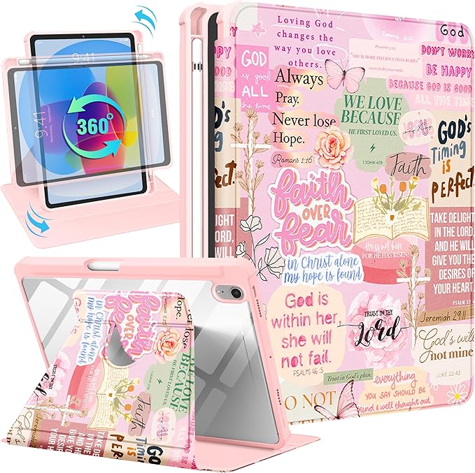 Uppuppy for iPad mini 7 Case (A17 Pro) for iPad mini 6th Generation Case - 360 Rotating Stand Folio Smart Cover with Pencil Holder for Women, Christian Words for Apple Tablet Mini 8.3 inch 2024/2021