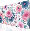 Desk Cover Mat, Floral Large Mouse Pad, Computer Laptop Mat Desk Decor for Women Girls 31.5 X 15.7 Inch (Watercolor Pink Flowers)