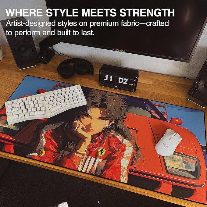 MPCO. Original Large Gaming Desk Mat – 36" x 17" Duraglyde Manga Motors Fayes-Ferrari Full Desk Mouse Pad for Smooth Precision – Non-Slip, Washable Extra-Large PC Mouse Pad for Gaming Sessions