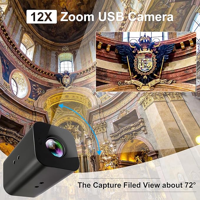 HDMI 12X Zoom USB Camera 4K Autofocus 60FPS High Speed Webcam USB HDMI Simultaneous Output PC Camera Manual Zoom Remote Control for TV Projector Video Conferencing Church Streaming
