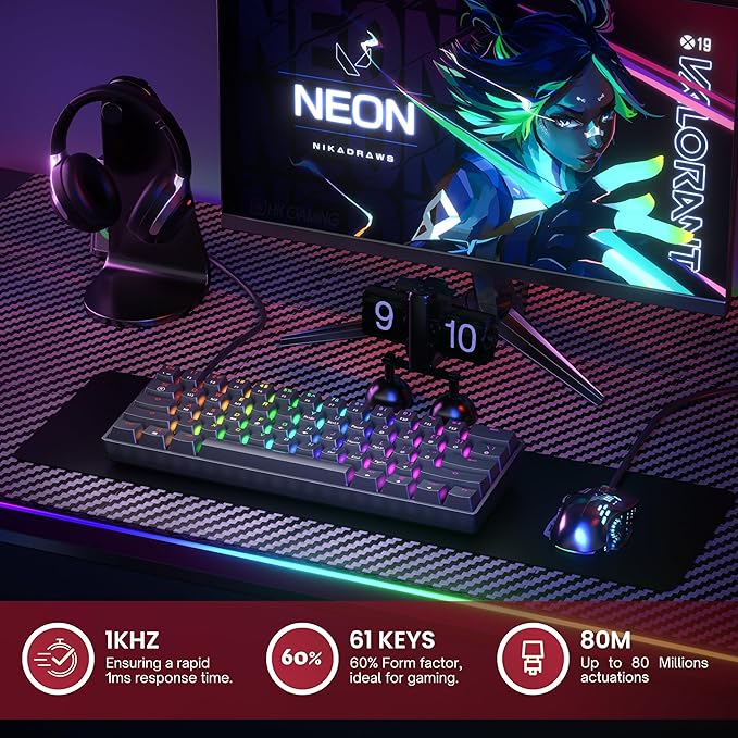 HK GAMING GK61 SE 60% | Mechanical Gaming Keyboard | 61 Keys Multi Color RGB LED Backlit for PC/Mac Gamer | US Layout (Black, Mechanical Speed Yellow)