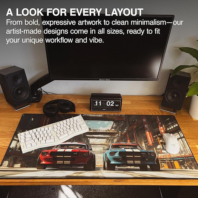 MPCO. Manga Motors Large Gaming Desk Pad - 36" x 17" Duraglyde Fabric Megumis-Mustangs Desk Mats - Washable, Smooth Glide for Precision Gaming & Work