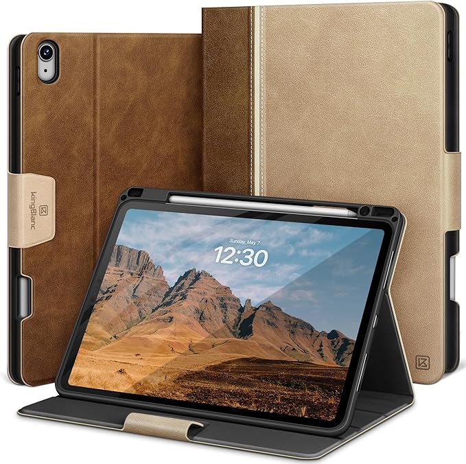KingBlanc Case for iPad Air 13-inch M4/M3/M2 (2026/2025/2024) with Pencil Holder, Vegan Leather Cover, Auto Wake/Sleep, Multi-Angle Stand for Viewing & Drawing, Pencil Pro & USB-C Compatible, Beige