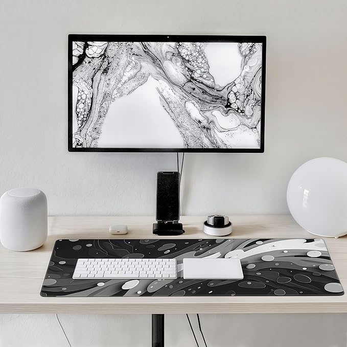 Oversized Desk Mat, Abstract Liquid Art Design, 35.4x15.7 Inches, Washable Mouse Pad, Stitched Edges, Non-Slip Rubber Base, Rectangular