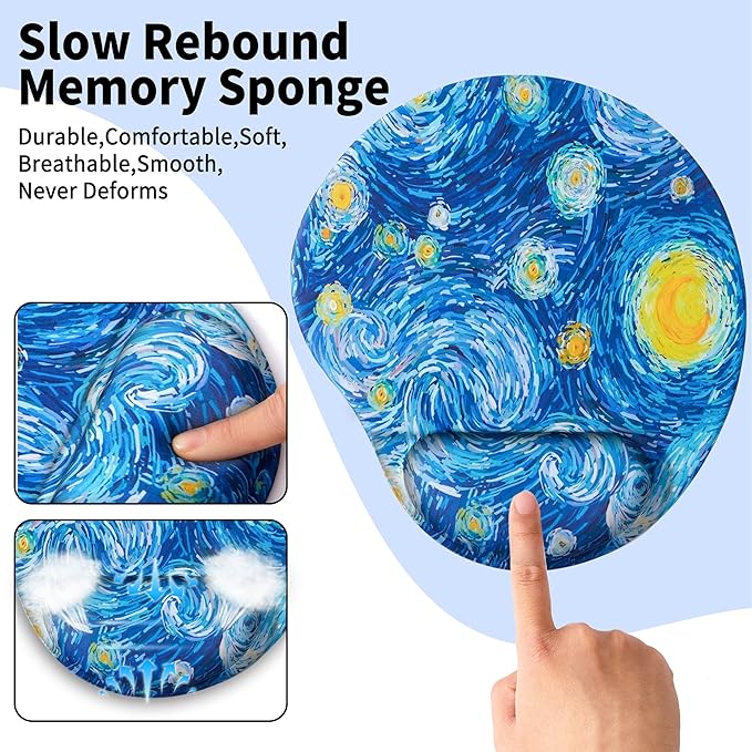 Ergonomic Mouse Pad with Wrist Support,Cute Mouse Pads with Wrist Rest,Comfortable Mouse Pad for Home Office Gaming Working Computers Laptop,Pain Relief with Non-Slip PU Base (Starry Night)