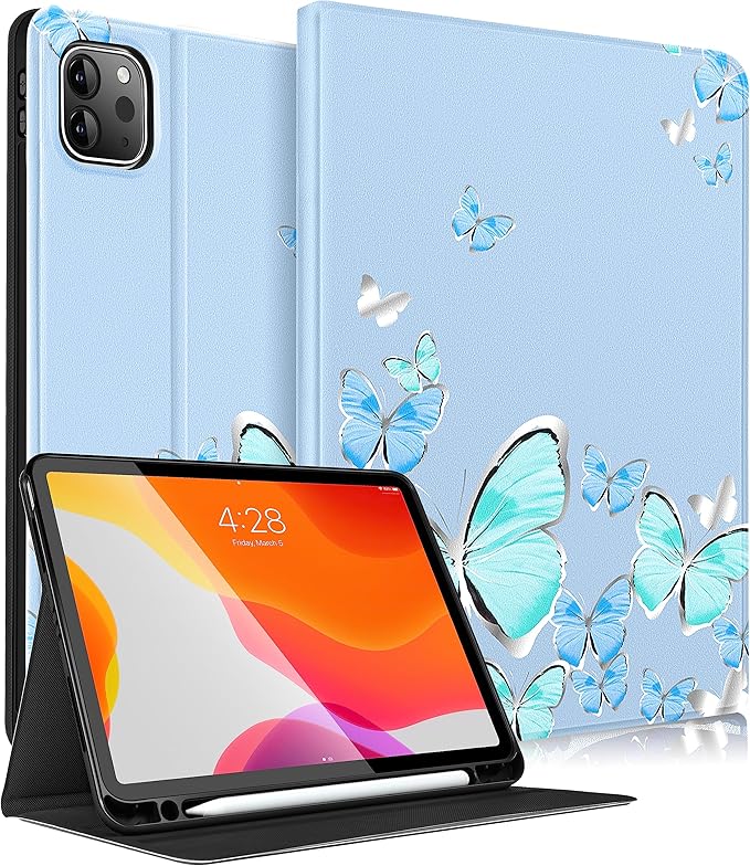 Uppuppy for iPad Air 13 Inch M2/M3, Pro 12.9 Case - Cute Women Girls Girly Aesthetic Butterfly Pencil Holder Folio Cover for Apple 12.9 inch for iPad Pro Case 6th/5th/4th/3rd Generation Air 13