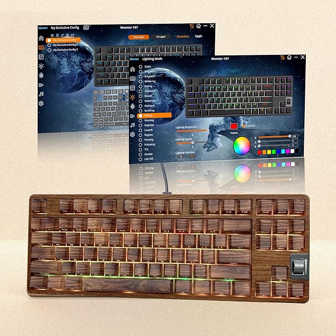 Womier Retro Wired TKL Mechanical Keyboard with Volume Wheel,75% Percent RGB Backlit Gaming Keyboard,Hot Swappable with PBT keycaps,Pre-lubed Stabilizer for Mac/Win,Wood Pattern Theme