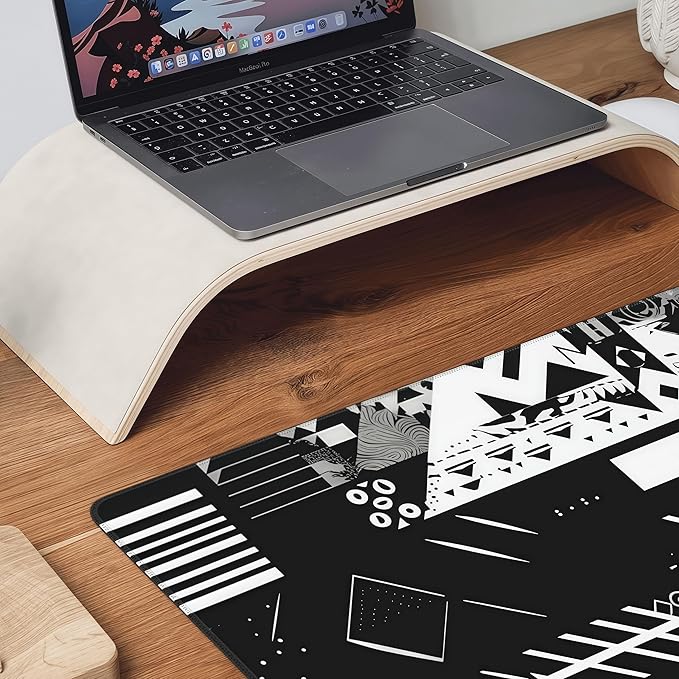 Game Skin Mouse Pad, Esports, Rubber, Anti-Skid, Office Desk Pad, 35.4 x 15.7 inches, Black and White, Rectangular, Gaming