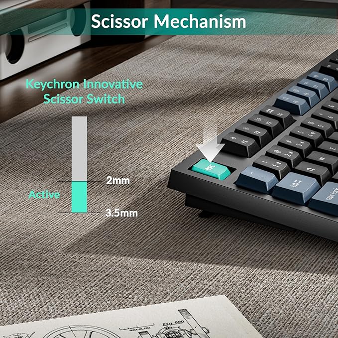 Keychron B31 Wireless Silent Keyboard, 75% Layout Quiet Typing Custom Programmable, 2.4 GHz/Bluetooth/Wired Ergonomic Support Compatible for Mac Windows Linux - Deep Black