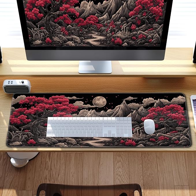 Desk Pad Mouse Pad Gaming Moon Large Mat for Computer Pc Laptop Office Decor for Men, Cute Mouse Keyboard Pad Stitched Edges Non-Slip Rubber Mat Desk Pad, 31.5x11.8 in