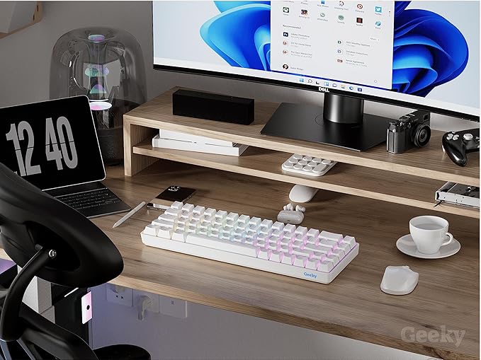 Geeky GK65 SE 65% | Mechanical Gaming Keyboard | 68 Keys Multi Color RGB LED Backlit for PC/Mac Gamer | ANSI US American Layout (White, Mechanical Speed Silver)