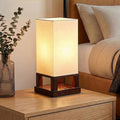 Brightech Maxwell Bedside Lamp with USB Port – Compact Table Lamp for Bedroom, Living Room - Modern Asian Nightstand Lamp with Wood Frame - LED Bulb, Soft Light - Havana Brown