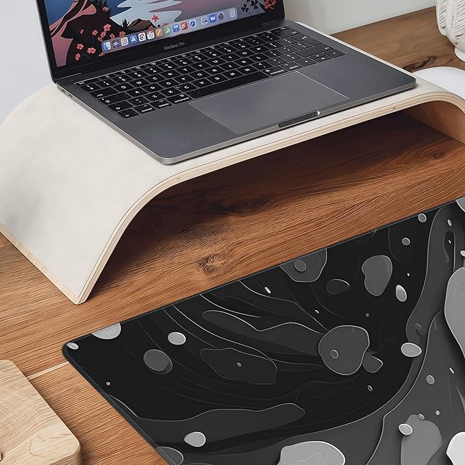 Oversized Desk Mat, Abstract Liquid Art Design, 35.4x15.7 Inches, Washable Mouse Pad, Stitched Edges, Non-Slip Rubber Base, Rectangular