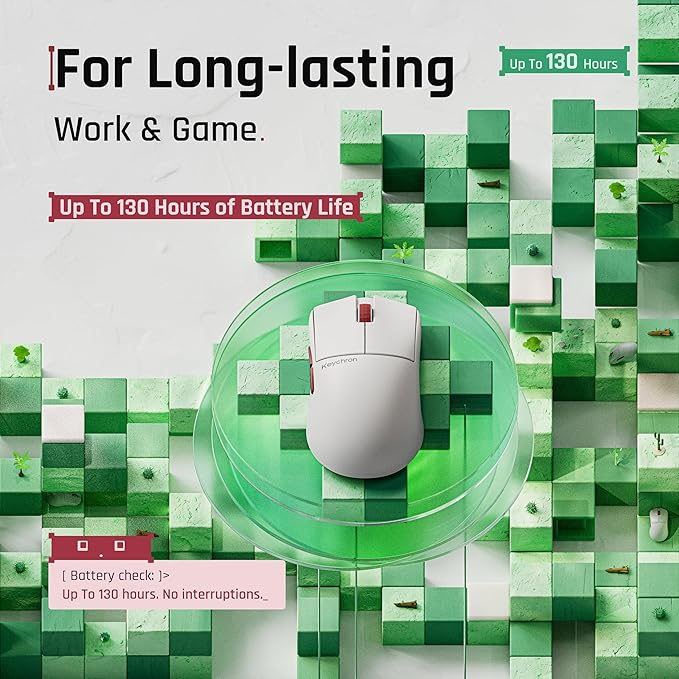Keychron G4 8K Wireless Mouse Ultra Lightweight, 30K DPI PixArt 3950 Optical Sensor, 2.4G/Bluetooth Up to 130 Hours Battery Life, Ergonomic Design with Customizable Buttons for PC/Mac/Windows - White