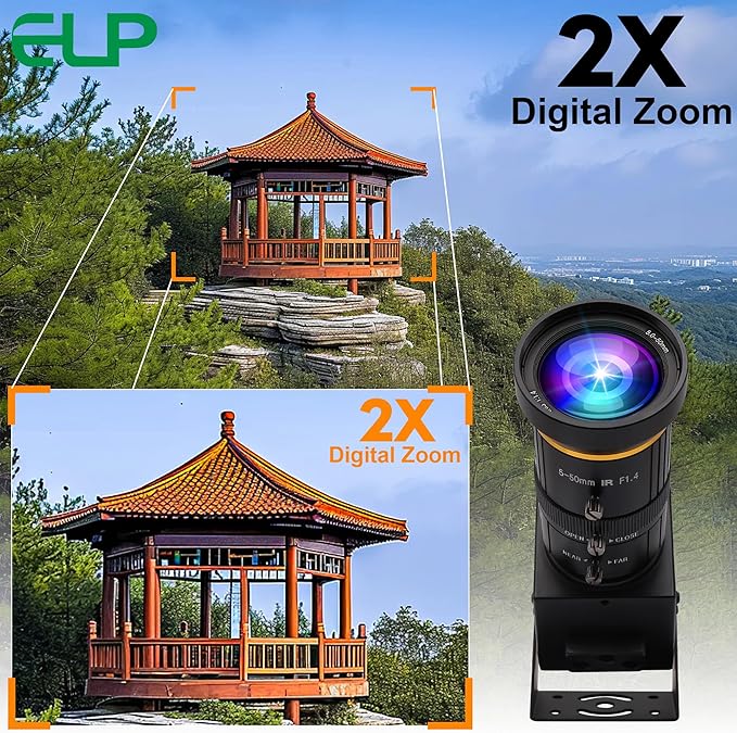 ELP 4K USB3.0 HDMI USB Camera Manual Zoom Webcam 4K 60fps PC Camera Mini Close-up Camera for Computer H.264 Telescope USB Security Camera 8mp Industrial CCTV Camera (5-50mm 10X Zoom Lens)